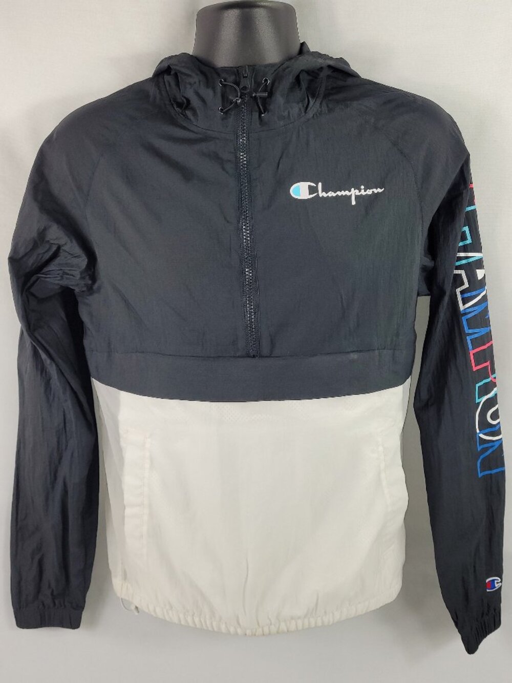 Champion Colorblock Vintage Windbreaker Zipper Hooded Half-Zip Men's size Small